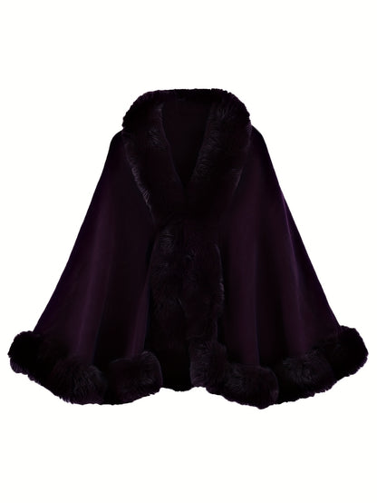 Manteau cape grande taille femme – Fausse fourrure chic hiver