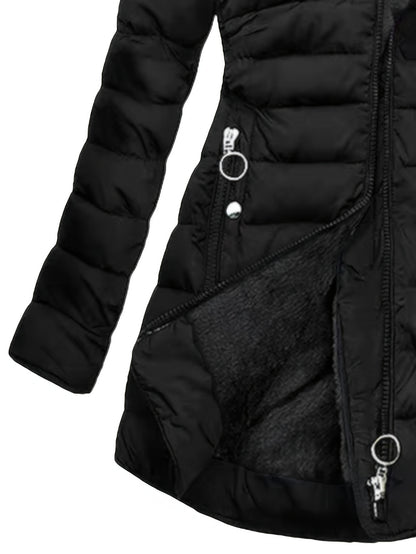 Veste chaude femme élégante – capuche & fermeture éclair slim fit