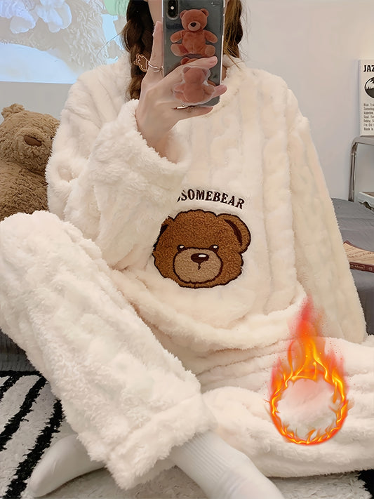 Pyjama hiver femme chaud – Ensemble peluche douillet ours 🐻