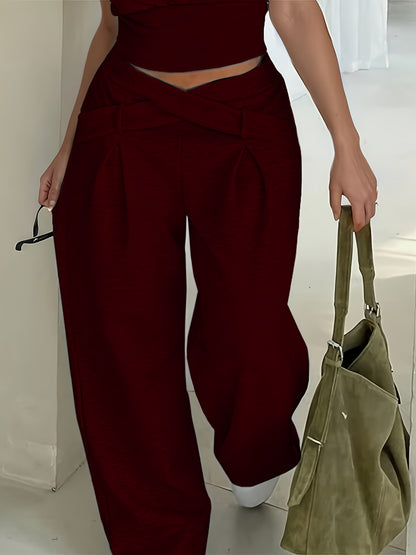 Pantalon Femme Hiver Large – Taille Croisée, Tissu Peluche Doux