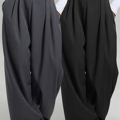 Lot de 2 Pantalons Femme Taille Haute – Coupe Large Confort