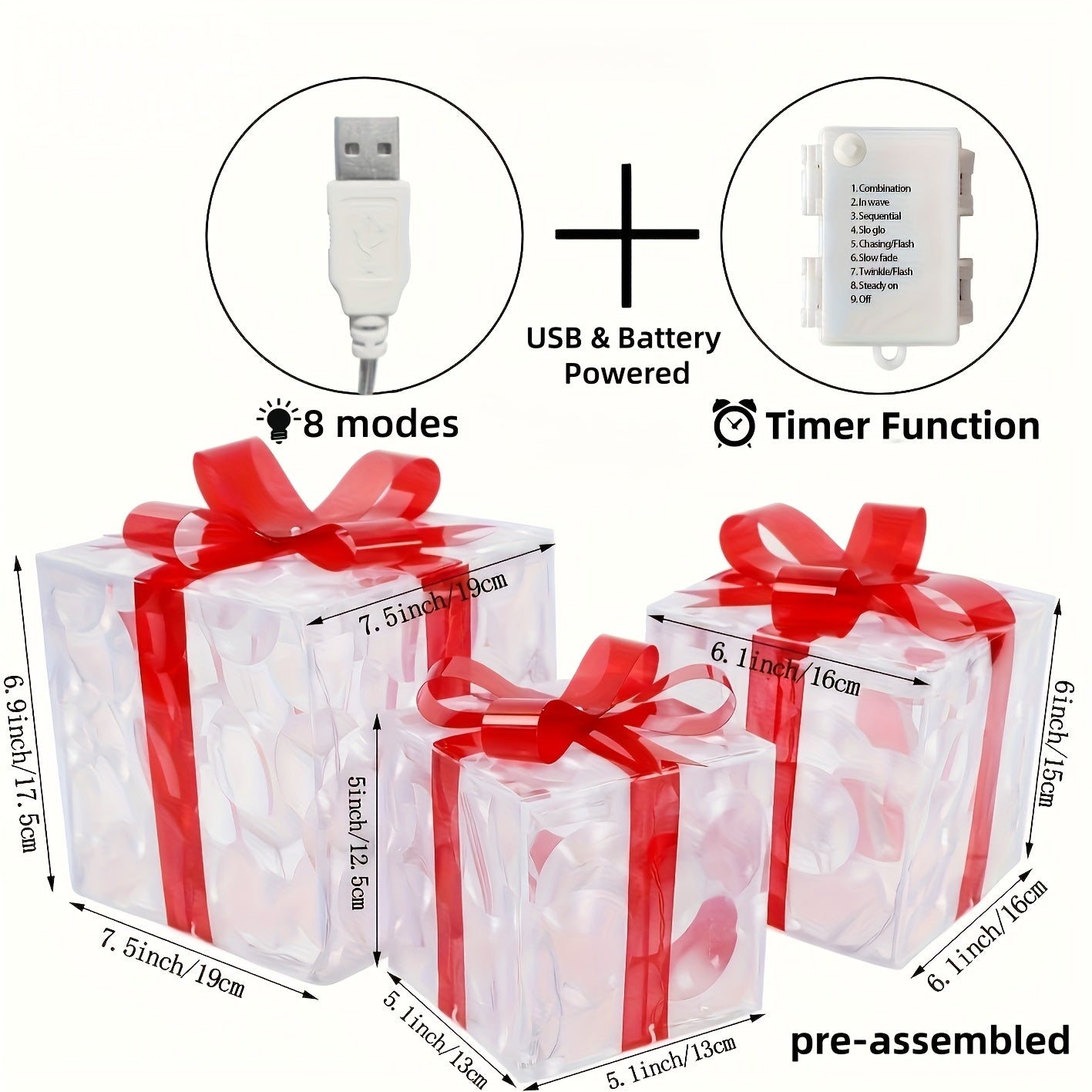 Boîtes lumineuses de Noël 🎁 – Lot de 3 décorations LED