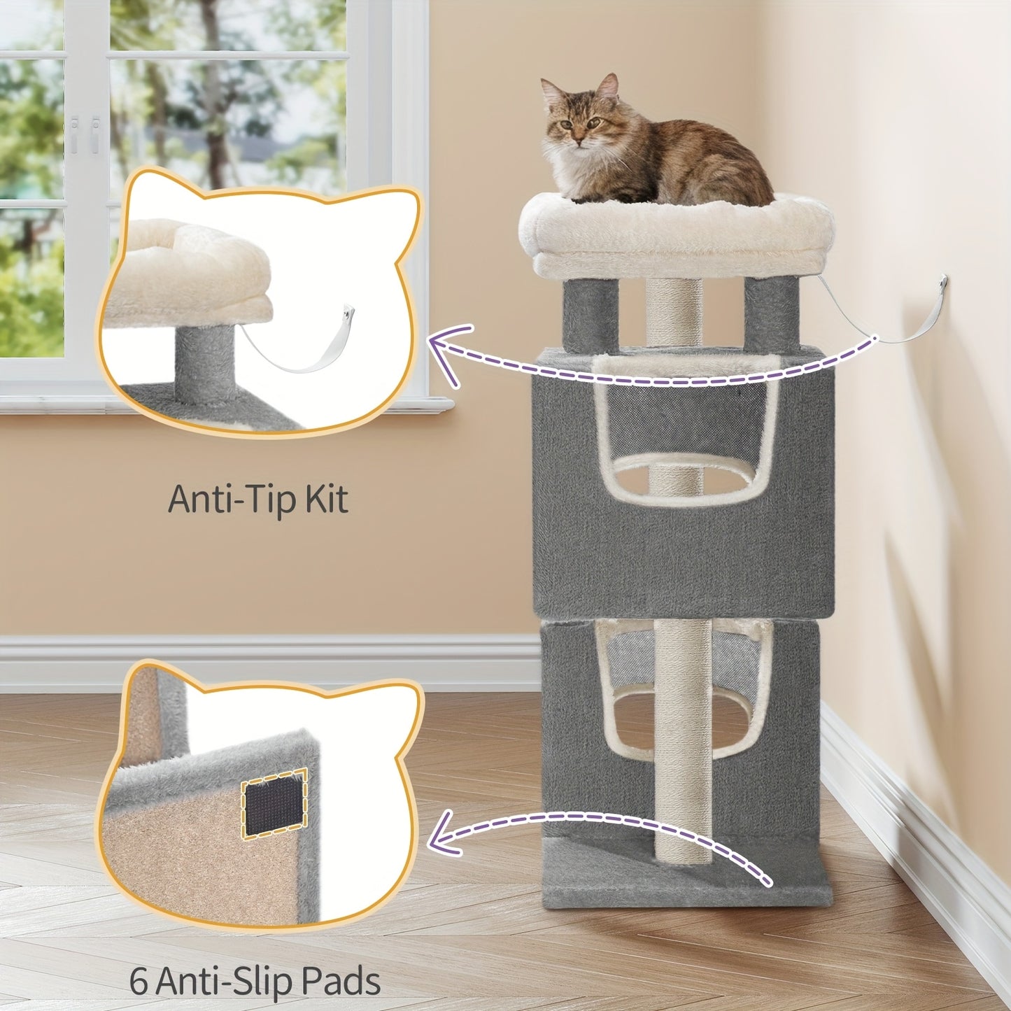 Arbre à Chat 🐾 75 cm Stable avec Griffoir & Caverne Douillette