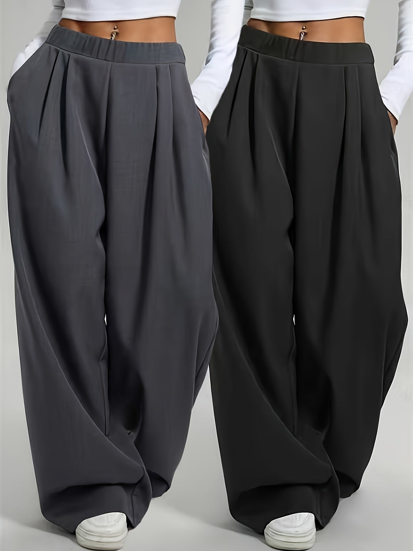 Lot de 2 Pantalons Femme Taille Haute – Coupe Large Confort