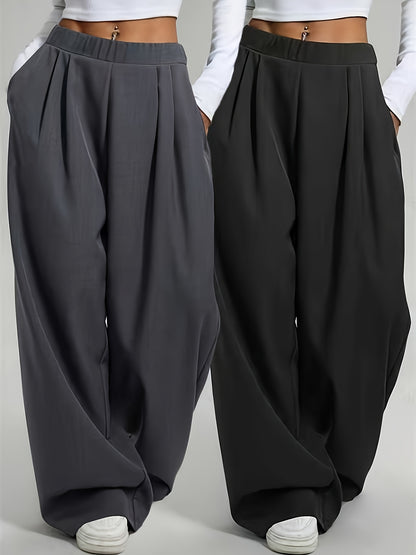 Lot de 2 Pantalons Femme Taille Haute – Coupe Large Confort