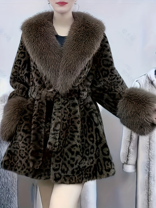 Manteau femme hiver élégant – Ceinture & fausse fourrure chic