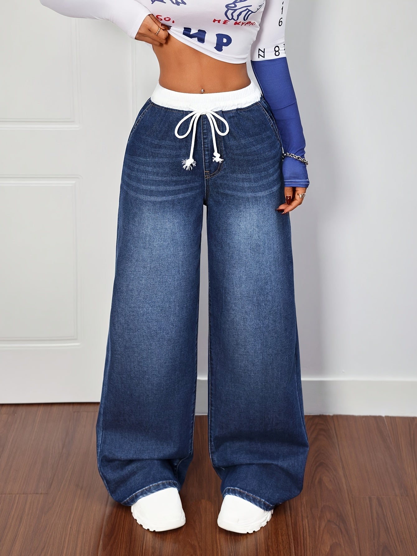 Jean Femme Large à Cordon – Coupe Bootcut Confort Casual