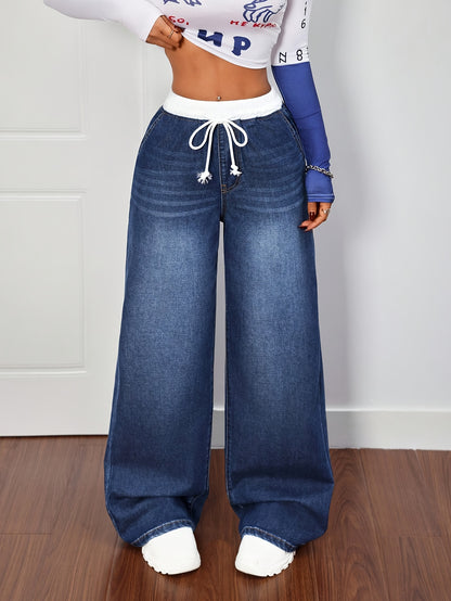 Jean Femme Large à Cordon – Coupe Bootcut Confort Casual