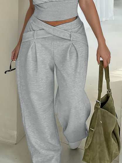 Pantalon Femme Hiver Large – Taille Croisée, Tissu Peluche Doux