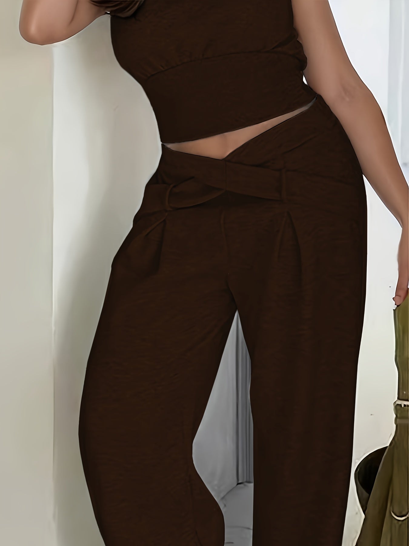 Pantalon Femme Hiver Large – Taille Croisée, Tissu Peluche Doux