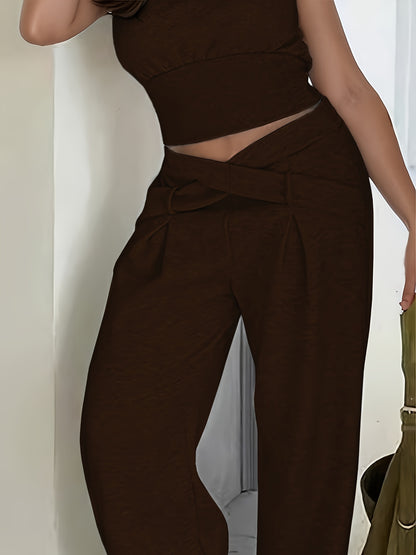 Pantalon Femme Hiver Large – Taille Croisée, Tissu Peluche Doux