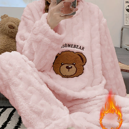 Pyjama hiver femme chaud – Ensemble peluche douillet ours 🐻