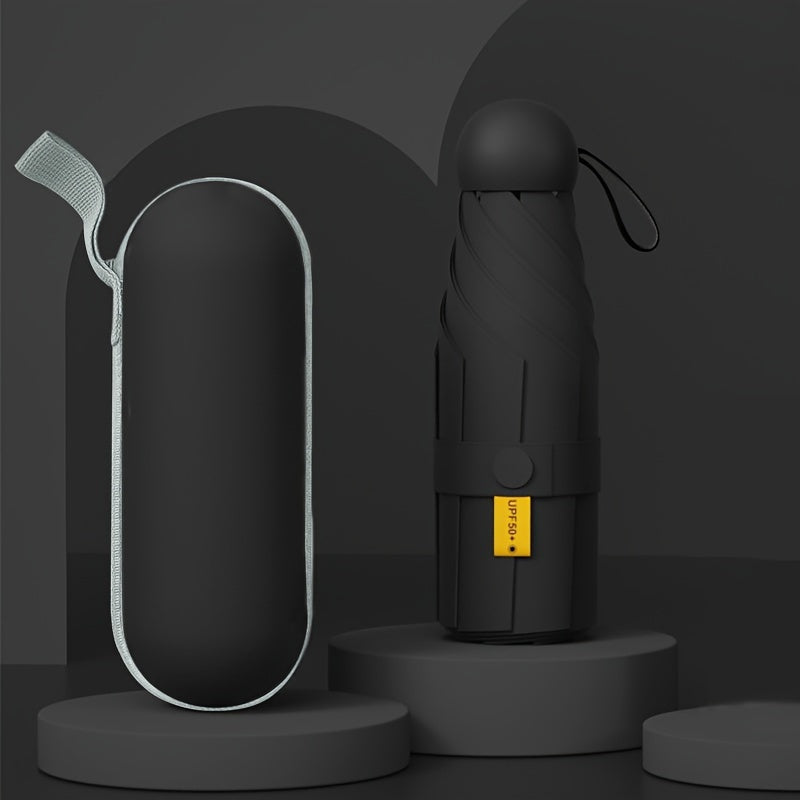 Parapluie capsule mini pliable noir – Compact & résistant 6 baleines