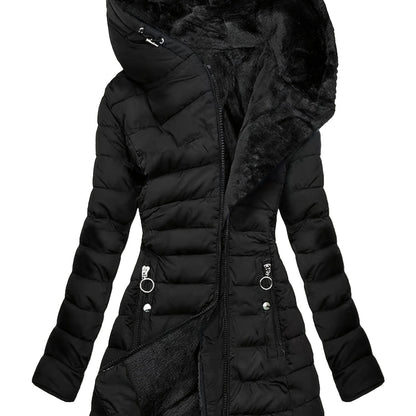 Veste chaude femme élégante – capuche & fermeture éclair slim fit