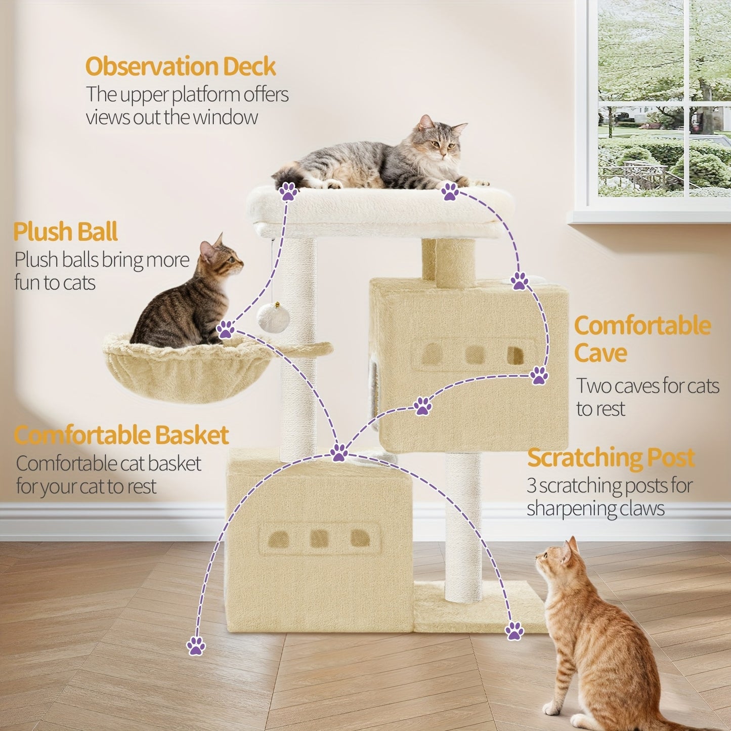 Arbre à Chat 🐾 75 cm Stable avec Griffoir & Caverne Douillette