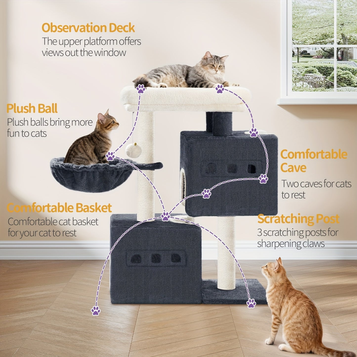 Arbre à Chat 🐾 75 cm Stable avec Griffoir & Caverne Douillette