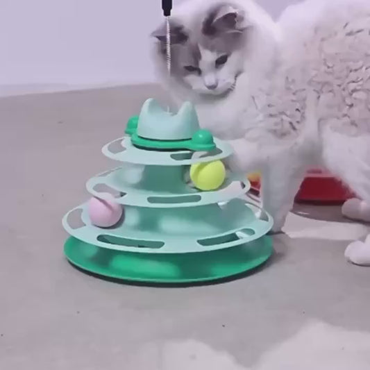 Jouet Interactif Chat – Tour 4 Niveaux avec Balles & Plume