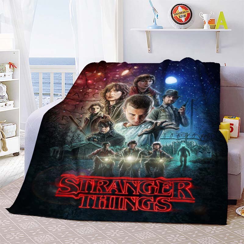 Couverture Stranger Things  en flanelle de bande dessinée pour les lits Canapés draps chauds , Décor Fans cadeau