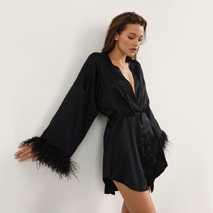 Mini robe de nuit sexy, en satin à manches longues pour femmes